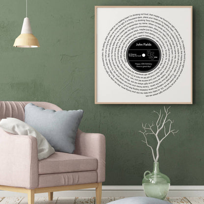 Personalised Vinyl Song Lyrics Record Print