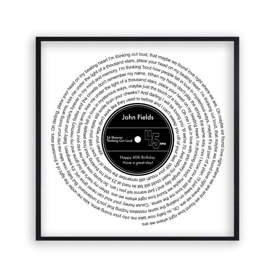 Personalised Vinyl Song Lyrics Record Print