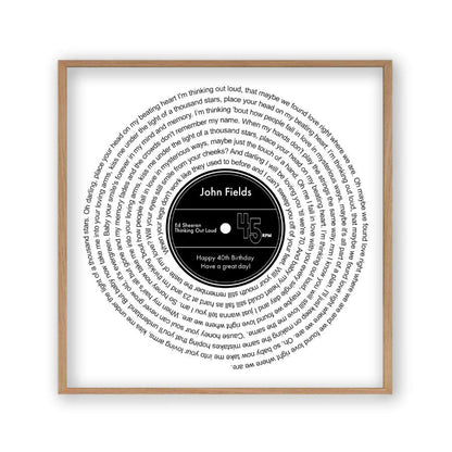 Personalised Vinyl Song Lyrics Record Print