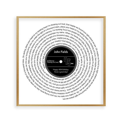 Personalised Vinyl Song Lyrics Record Print