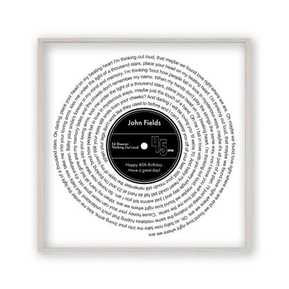 Personalised Vinyl Song Lyrics Record Print