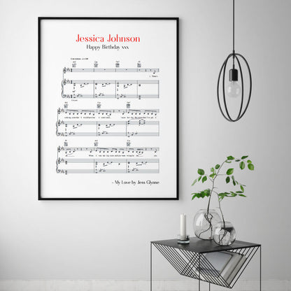 Personalised Favourite Song Music Sheet Notes Print