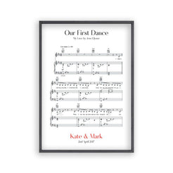 Personalised Sheet Music Print | Paper First Anniversary Song Lyrics ...