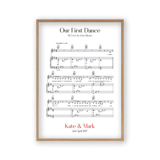 Personalised Sheet Music Print | Paper First Anniversary Song Lyrics ...