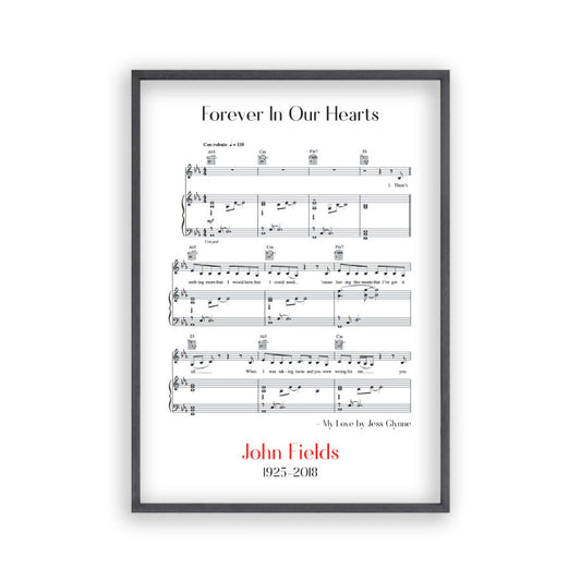 Personalised Funeral Memorial Song Sheet Music Print