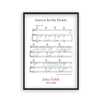 Personalised Funeral Memorial Song Sheet Music Print