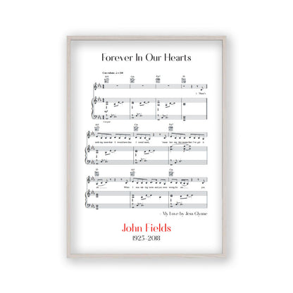 Personalised Funeral Memorial Song Sheet Music Print