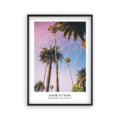 Personalised Geometric Heart Palm Trees Couple Location Print - Blim & Blum