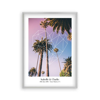 Personalised Geometric Heart Palm Trees Couple Location Print - Blim & Blum