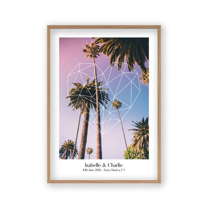 Personalised Geometric Heart Palm Trees Couple Location Print - Blim & Blum