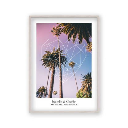 Personalised Geometric Heart Palm Trees Couple Location Print - Blim & Blum