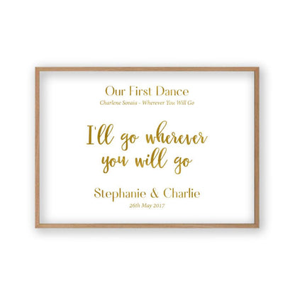 Personalised Gold Foil Wedding Song Lyric Quote Print - Blim & Blum