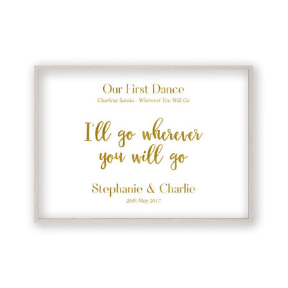 Personalised Gold Foil Wedding Song Lyric Quote Print - Blim & Blum