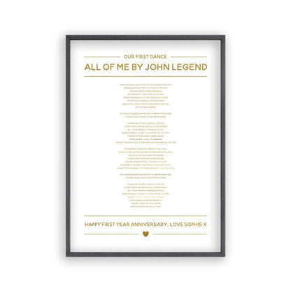 Personalised Gold Foil Wedding Song Lyrics Print - Blim & Blum