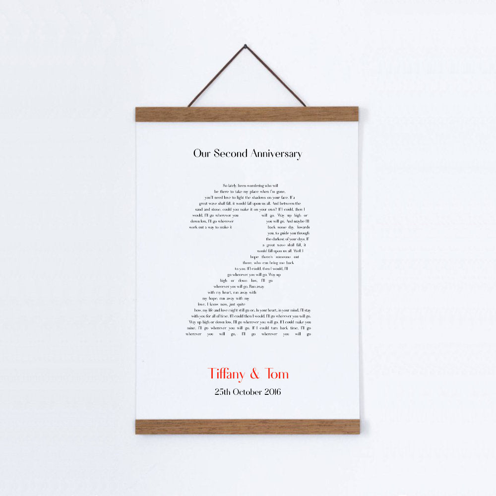 Personalised Second Anniversary Song Lyrics Cotton Canvas Print