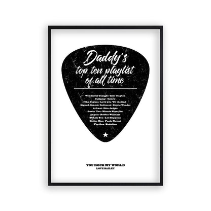 Personalised Top Songs Playlist Guitar Plectrum Print