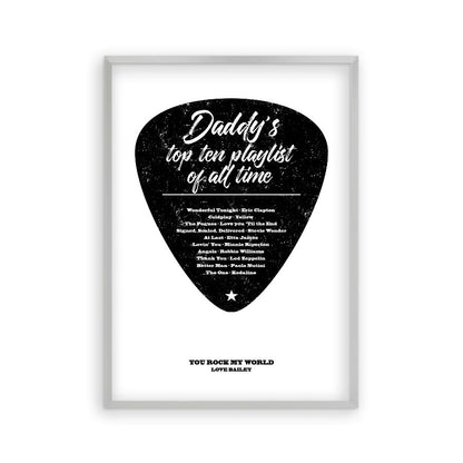Personalised Top Songs Playlist Guitar Plectrum Print