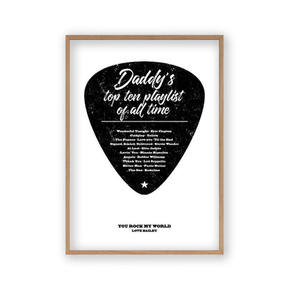 Personalised Top Songs Playlist Guitar Plectrum Print