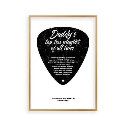 Personalised Top Songs Playlist Guitar Plectrum Print