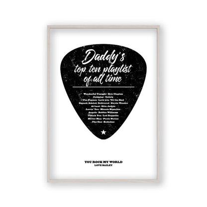 Personalised Top Songs Playlist Guitar Plectrum Print