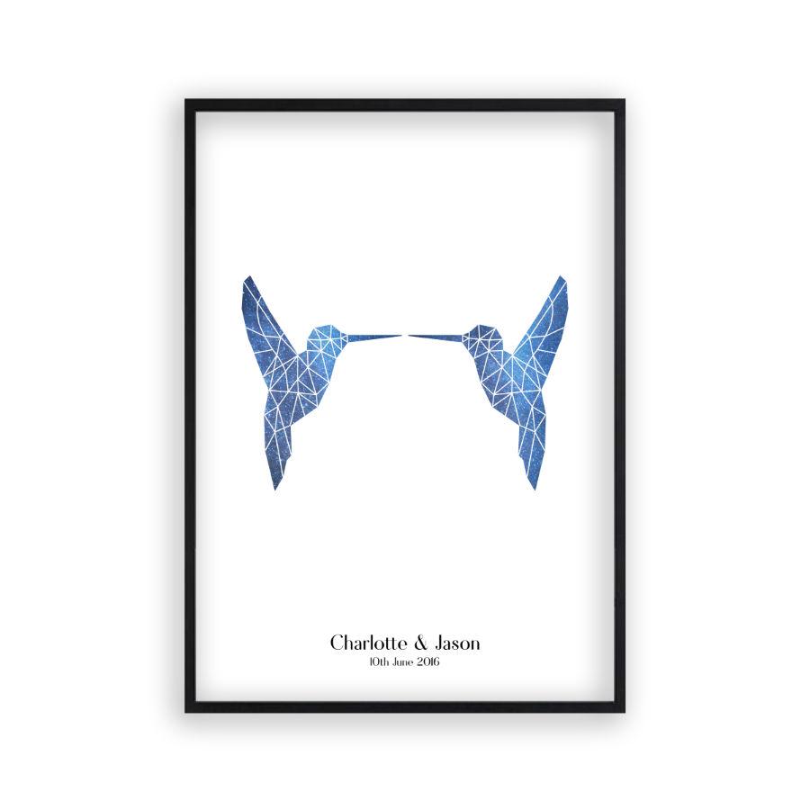 Personalised Two Birds Geometric Couple Stars Print - Blim & Blum