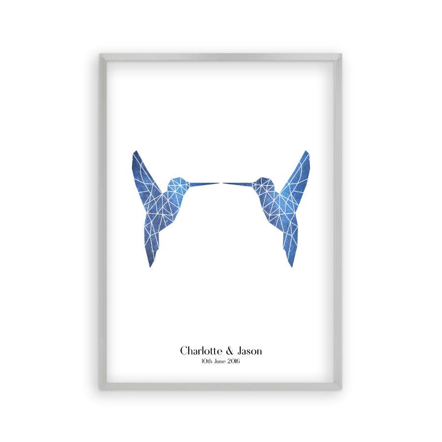 Personalised Two Birds Geometric Couple Stars Print - Blim & Blum