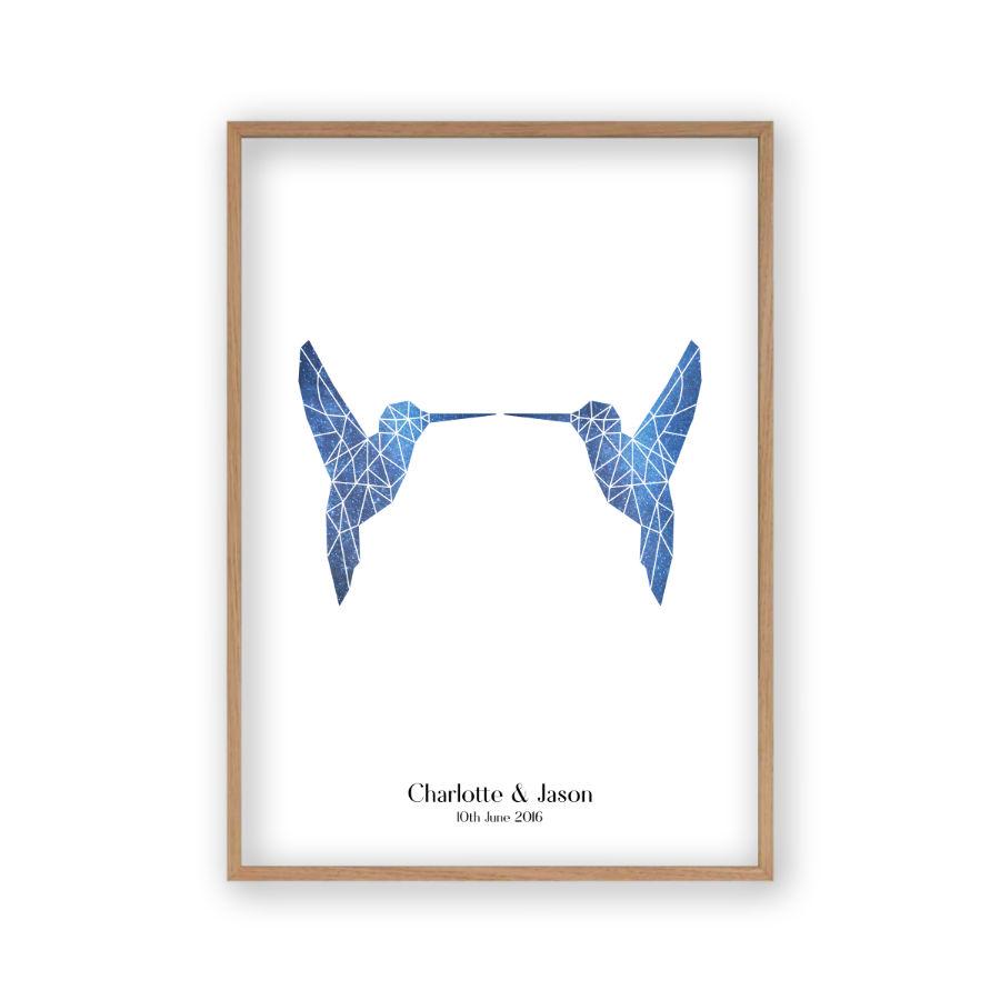 Personalised Two Birds Geometric Couple Stars Print - Blim & Blum