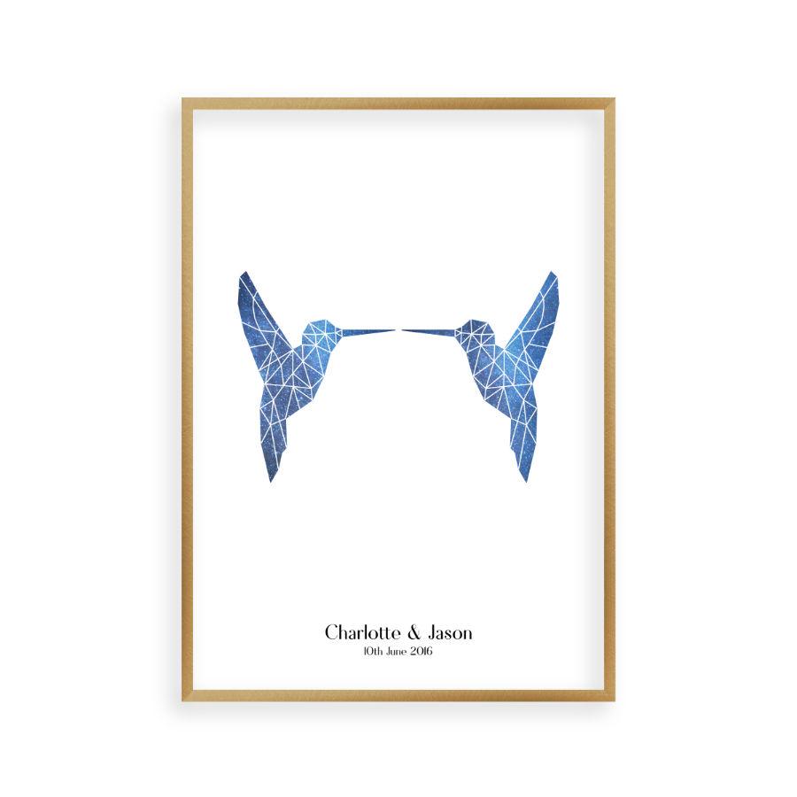 Personalised Two Birds Geometric Couple Stars Print - Blim & Blum