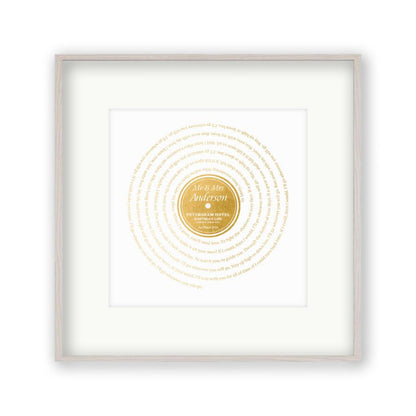 Personalised Vinyl Metallic Foil First Dance Song Record Lyrics Print - Blim & Blum