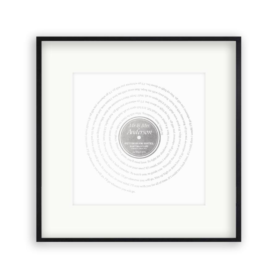 Personalised Vinyl Metallic Foil First Dance Song Record Lyrics Print - Blim & Blum