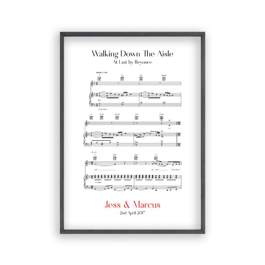 Personalised Walking Down The Aisle Music Sheet Notes Print - Blim & Blum