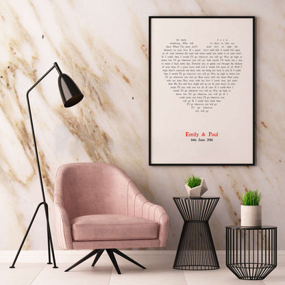 Personalised Heart Song Lyrics Print