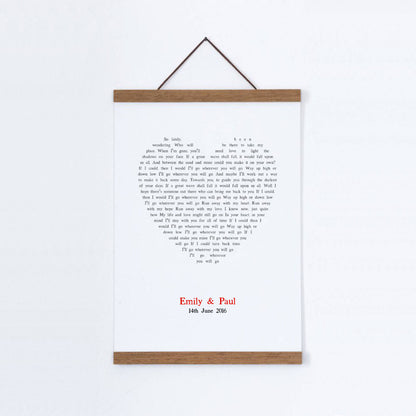 Personalised Heart Song Lyrics Print