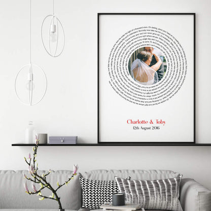 Personalised Wedding Or Couple Photo Song Lyrics First Dance Print