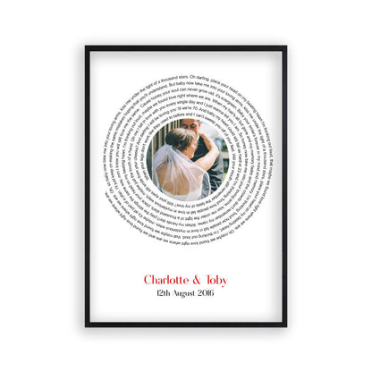 Personalised Wedding Or Couple Photo Song Lyrics First Dance Print