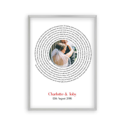 Personalised Wedding Or Couple Photo Song Lyrics First Dance Print