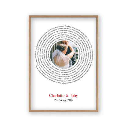 Personalised Wedding Or Couple Photo Song Lyrics First Dance Print