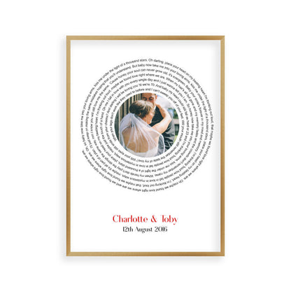 Personalised Wedding Or Couple Photo Song Lyrics First Dance Print