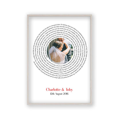 Personalised Wedding Or Couple Photo Song Lyrics First Dance Print