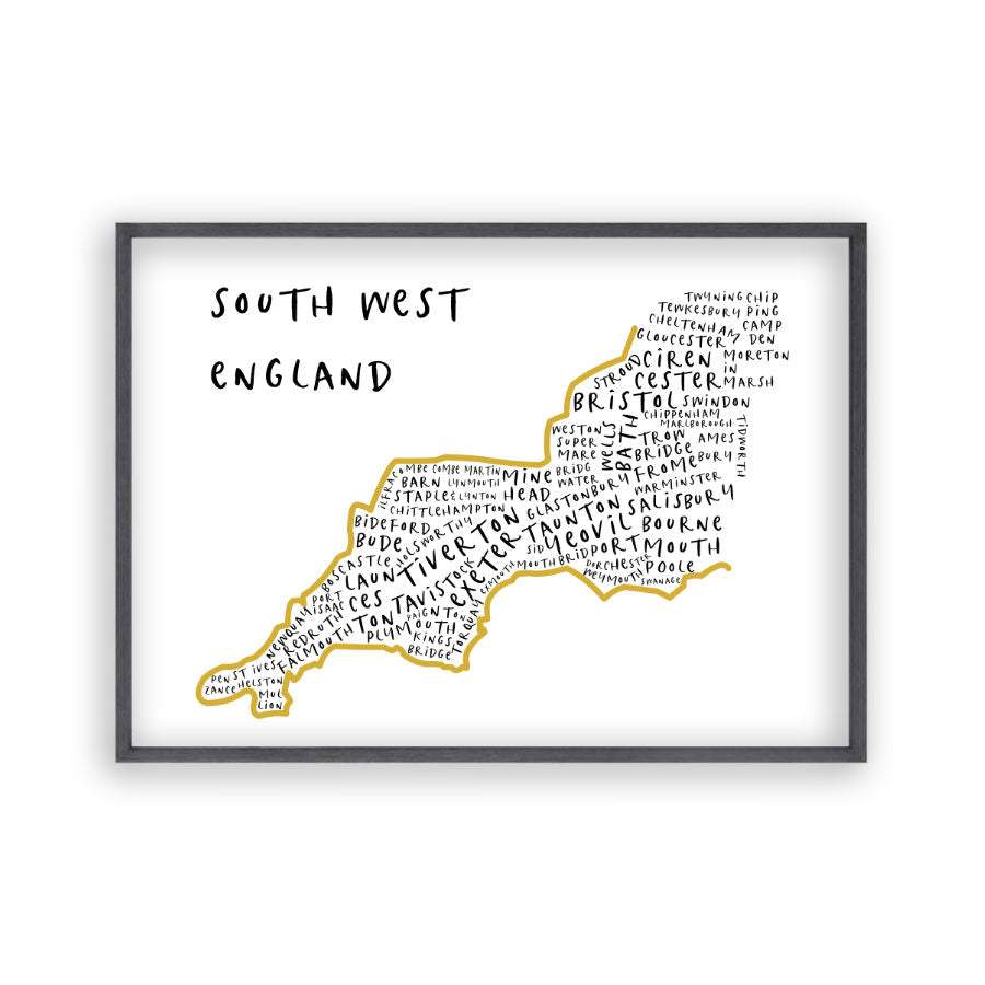 South West England Typography Map Print