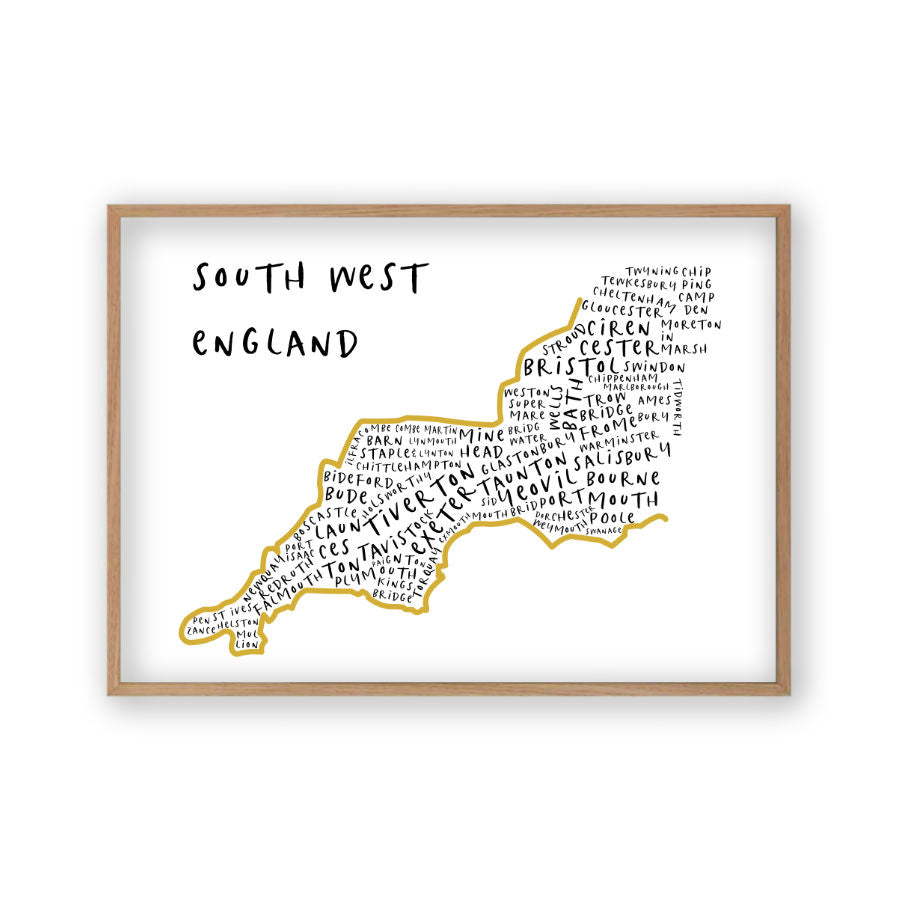 South West England Typography Map Print