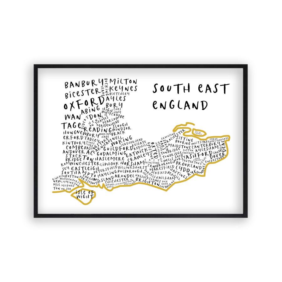 South East England Typography Map Print - Blim & Blum