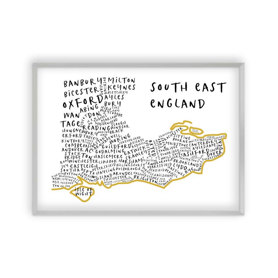 South East England Typography Map Print - Blim & Blum