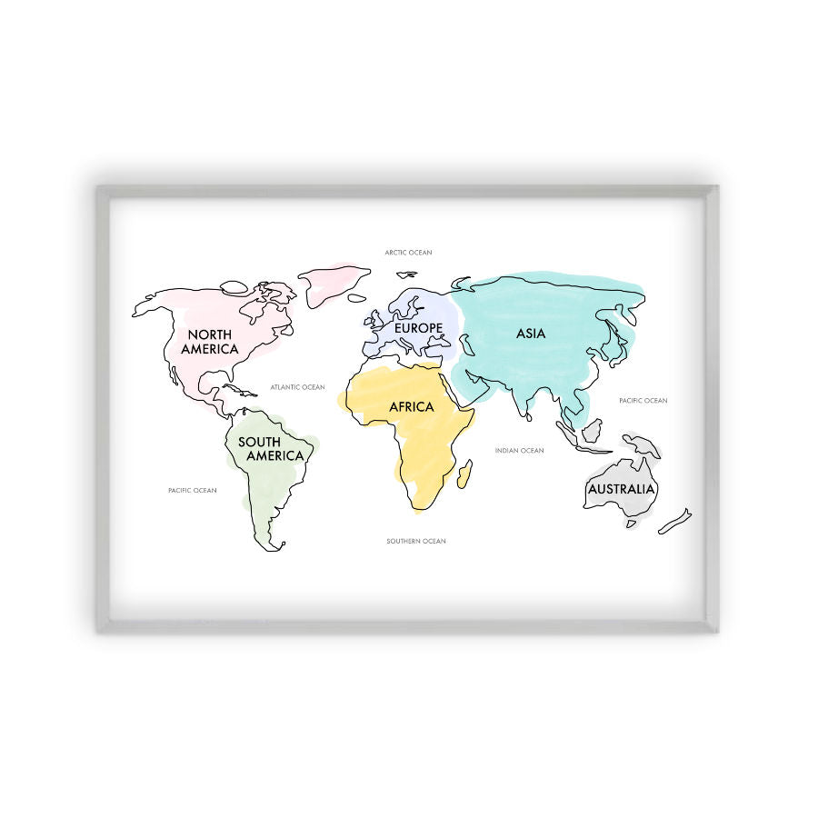 World Map Watercolour Print