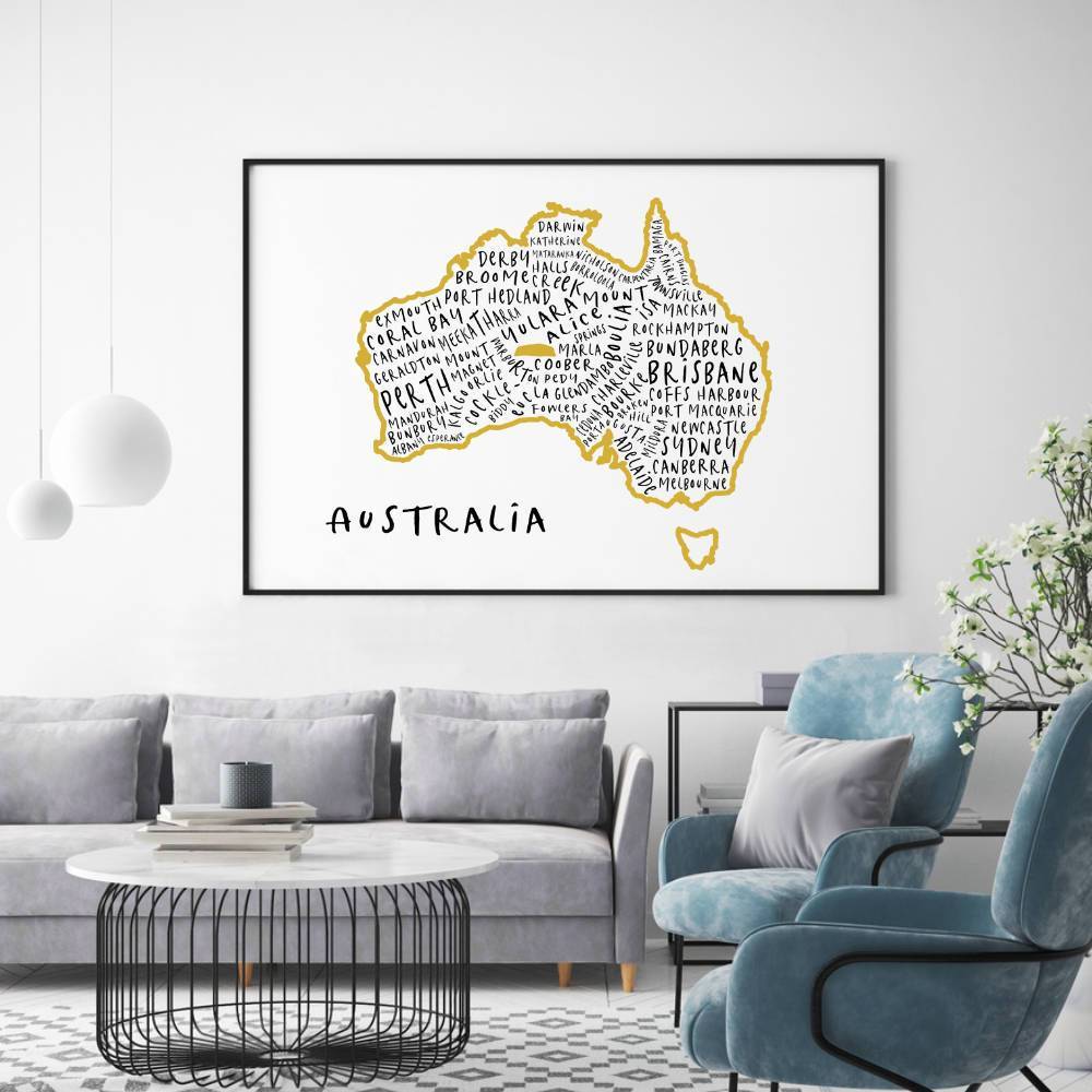 Australia Typography Map Print - Blim & Blum