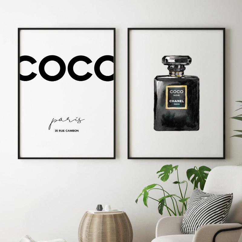 Watercolor Coco Noir Perfume Bottle Print, Coco Chanel Wall Art Print