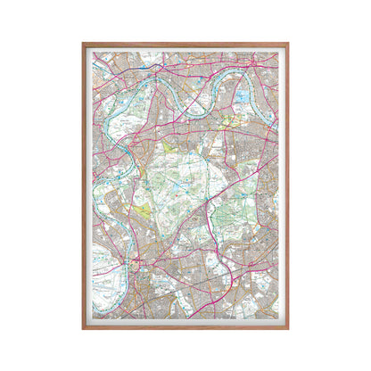 Custom OS Map Print in an oak frame