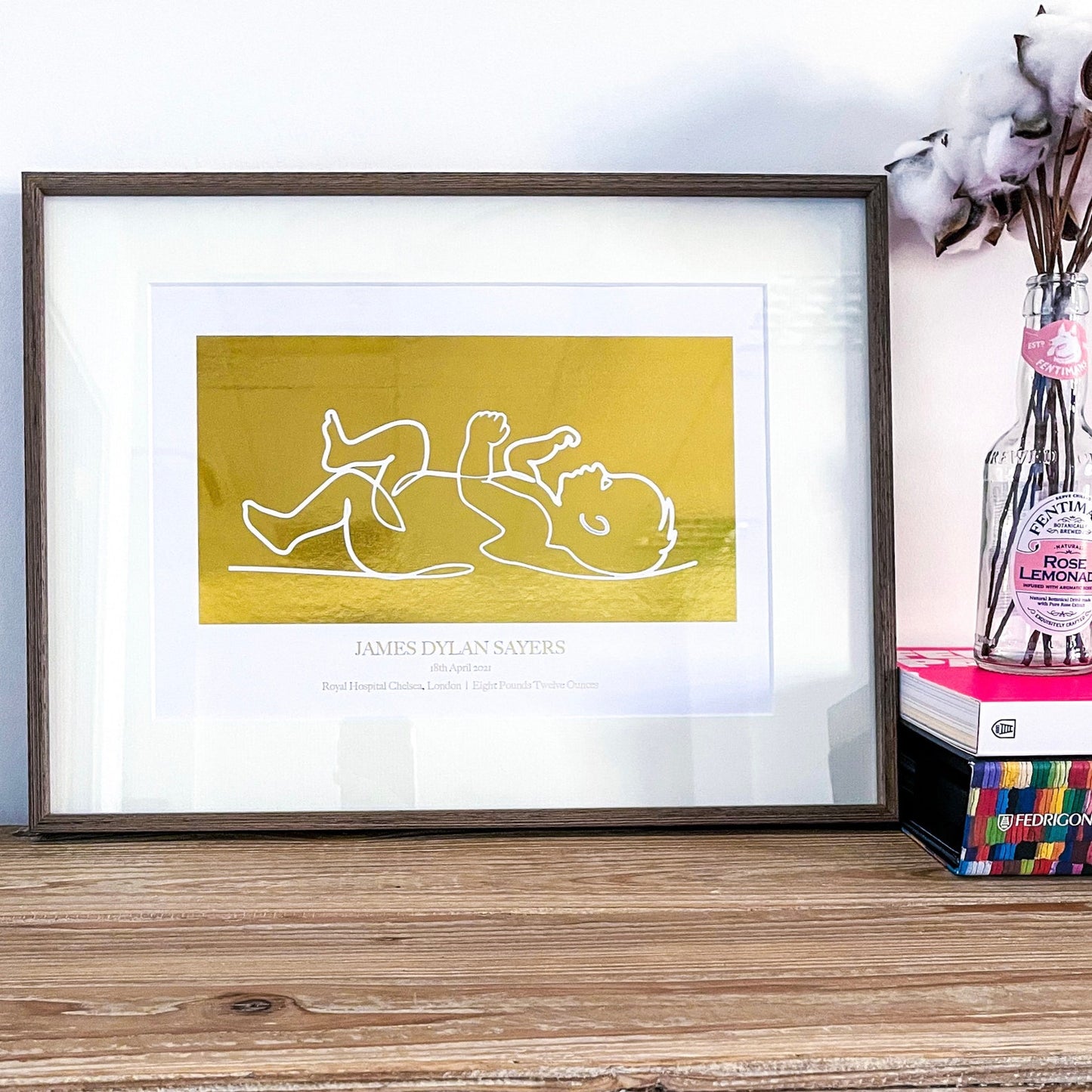 Personalised Newborn Baby Abstract Line Gold Foil Birth Print